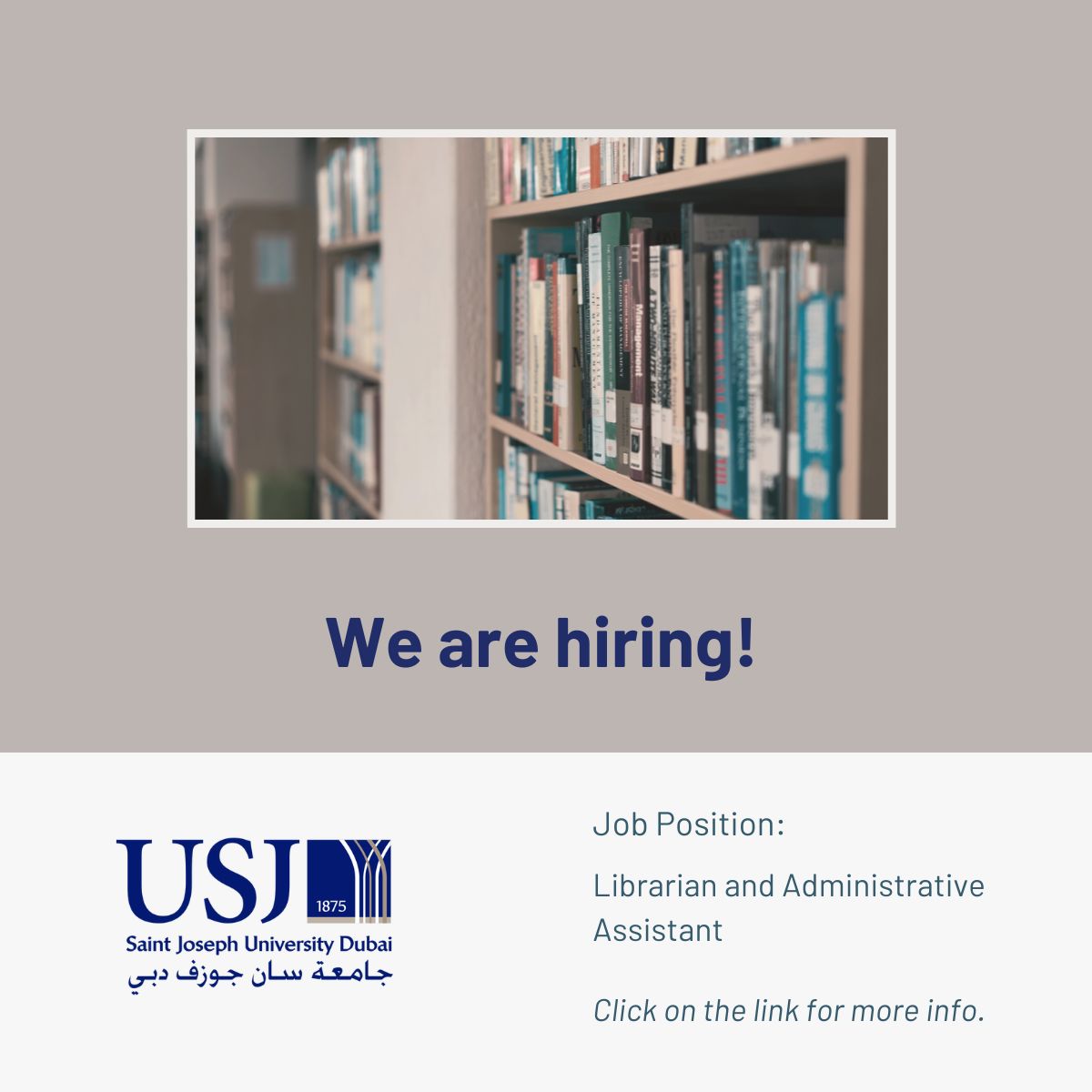 Job offer | Librarian and Administrative Assistant - Saint Joseph University - Dubai